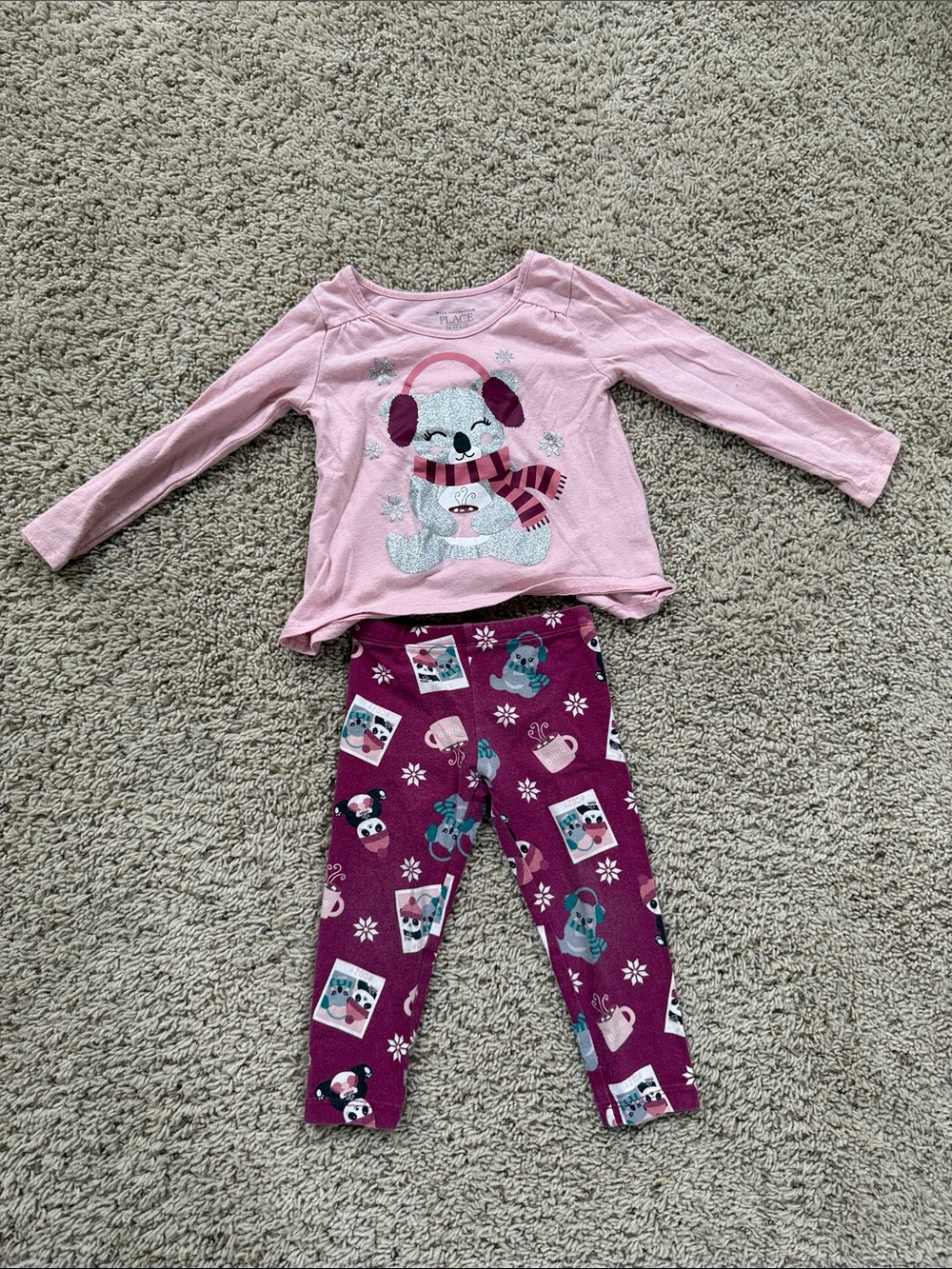 TCP girls Pink Penguin Set - Long Sleeve Top & Printed leggings